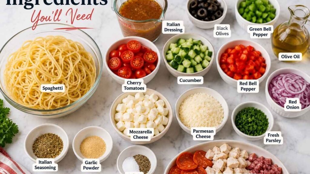 Ingredients You'll Need for Spaghetti Salad Recipe