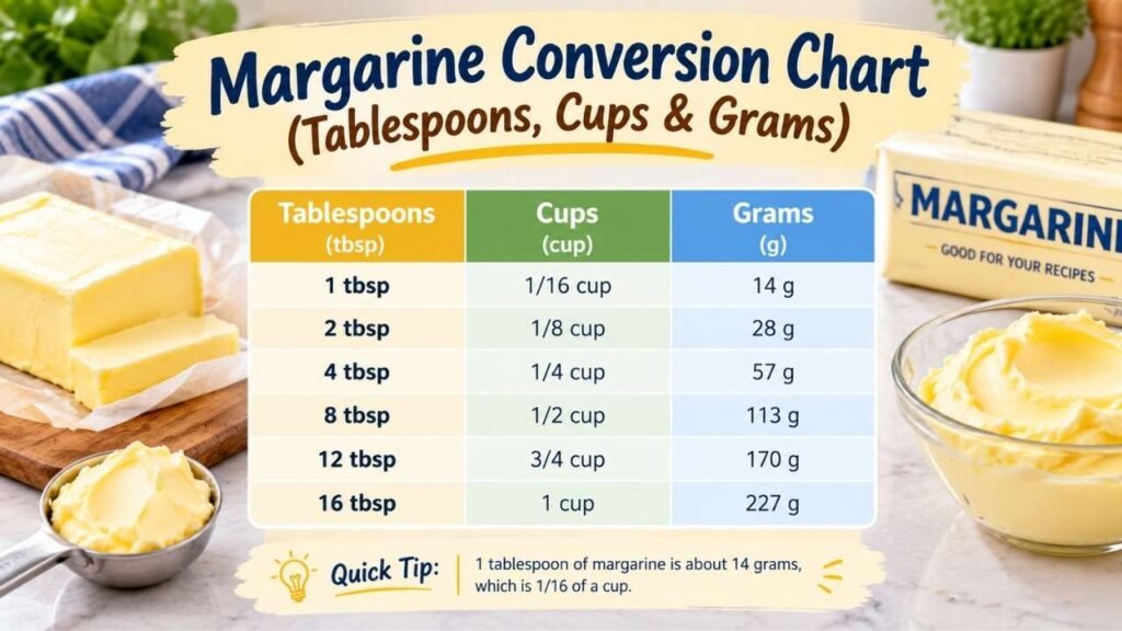 Margarine Conversion Chart (Tablespoons, Cups & Grams)