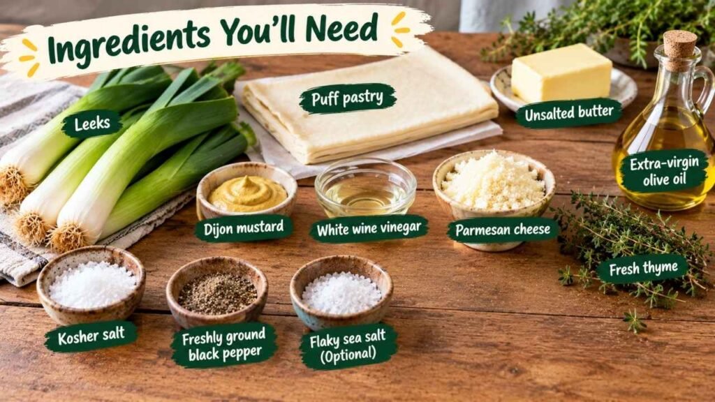 Ingredients You’ll Need for Upside Down Caramelized Leek TartUpside Down Caramelized Leek Tart